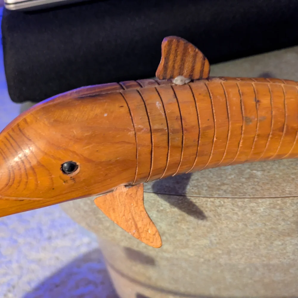 Brown Ribbed Wooden Fish Decor Accessory